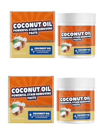 Pasta de limpieza de aceite de coco, desengrasante resistente para cocina y utensilios de cocina, pule acero inoxidable, fregaderos, azulejos y hornos, elimina la grasa persistente, aceite y suciedad