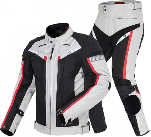 JuanNest Motorrad Kombi Herren 2Teilig Mit Protektoren Motorrad Bekleidung Mit Reflektierend, Wasserdicht, Winddicht Motorrad Spotlich,Bikerjacke Männer,Motorrad Schutzkleidung,Fahrradbekleidung A,XL