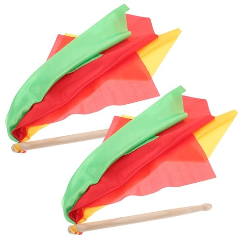 POPETPOP Baquetas de de Cintura de Madera Maciza 25 CM con Pañuelos Rojo Amarillo y Verde Adultos Accesorios para Gimnasia Rítmica y Percusión Artística