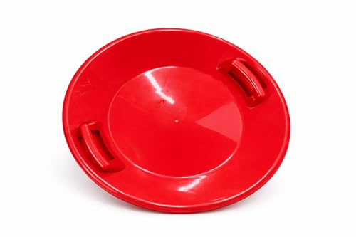 Slittino da Neve Rotondo in Plastica con Maniglie – Colore Rosso o Blu – Antiscivolo – Resistente – Disponibile in Confezione da 1 o 2 Pezzi (Rosso, 1)