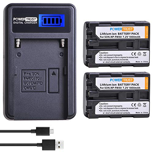 PowerTrust 2 Pack NP-FM50 Batteries and LCD USB Charger for Sony NP-FM51, NP-FM30,CCD-TRV126 CCD-TRV128 CCD-TRV138 and Sony M Type NP-FM50 Equivalent Camcorder/Digital Camera
