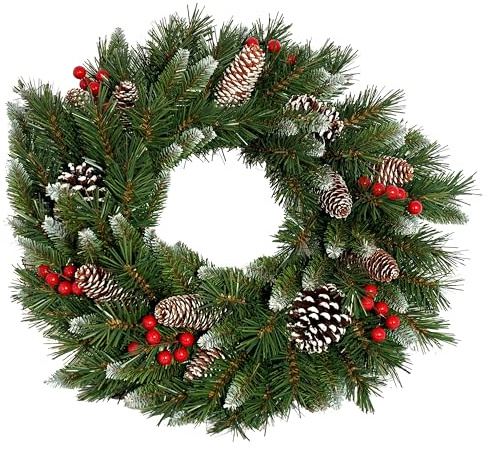 artplants.de Kunst Tannenkranz Marlies, crossdoor, schwer brennbar, beschneit, Ø50cm - Weihnachtskranz künstlich