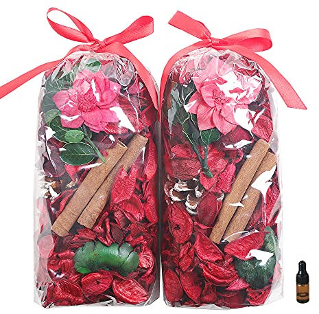 Qingbei Rina Christmas Pot pourri Bags,Cinnamon Scented Pot Pourri Dried Flower, Red Bowl Vase Filler, Holiday Table Party Decor,2 Bags/240g