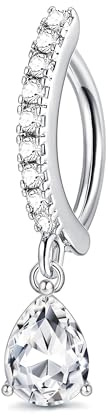 JeryWe 14G Clicker Bauch Ringe 316L Chirurgenstahl Dangle Bauchnabel Ring CZ Teardrop Anhänger Barbell Body Piercing Schmuck Klar