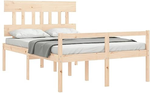 vidaXL Seniorenbett, Holzbett Bett mit Kopfteil Stauraum, Doppelbett für Senioren, Komfortbett Bettgestell mit Lattenrost, Schlafhöhe vom Boden 45cm, Massivholz