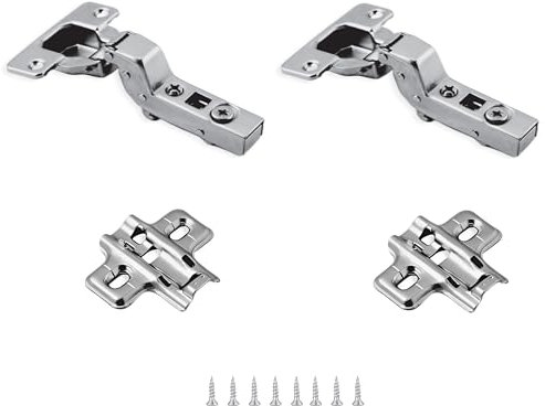 Juego de 2 bisagras amortiguadas más base ajustable y tornillos – Bisagra para puertas de armarios, cocina, mesitas de noche y cambiadores, cierre suave, cierre lento, montaje fácil y rápido