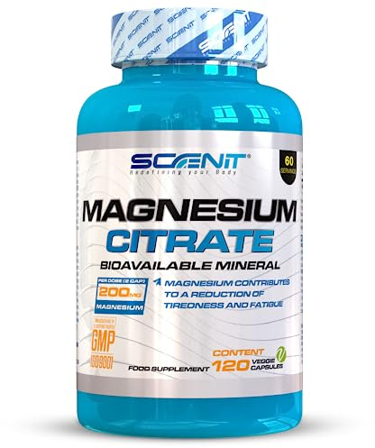 Magnesiumcitrat Kapseln - Scenit Magnesium Citrate - 200 mg elementares Magnesium - 120 vegane Kapseln für 2 monate