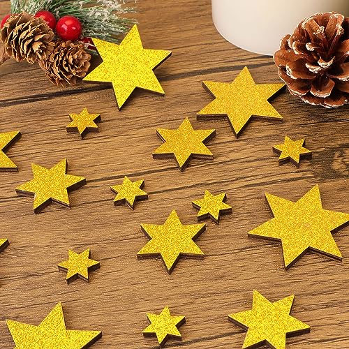 36 Stück 3 Größen Holzsterne Streudeko Glitzer Sterne aus Holz Basteln Konfetti Dekoration Tisch Deko Ideal als Weihnachtsdeko Tischdeko Weihnachten Jubiläum Hochzeit Geburtstag Party
