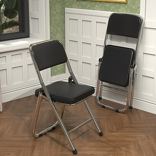 Chleby 2 Set Klappstuhl Besucherstuhl Klappstuhl mit Lederbezug Klappbare Esszimmerstühle sind geeignet für Küche, drinnen, draußen, Konferenzraum Schwarz