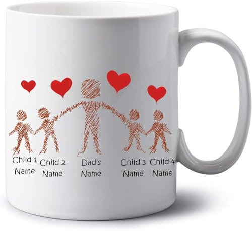 Personalised Family Gifts Jumbo 20oz Mug Family Portrait Extra Large Tea Coffee Mug Birthday Mothers Day Fathers Day Gift Dad Daddy Grandad Gift Mug (Dad with 4 Kids)