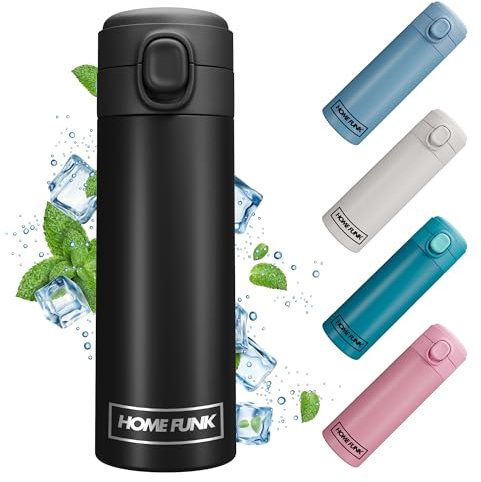 HOMEFUNK Flask for Hot Drink Hot Water Flask Insulated Thermal Mug Stainless Steel Leakproof Thermal Water Bottle(Matte Black)