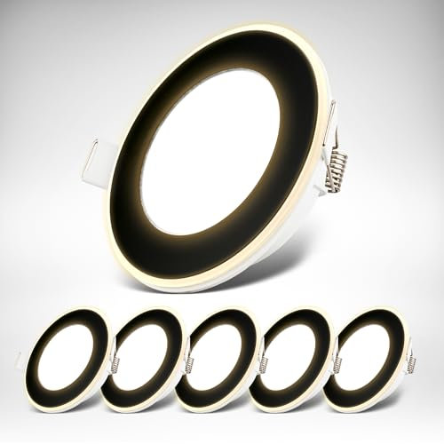 B.K.Licht - Lot de 6 spots LED encastrables 230V avec fonction veilleuse, surfaces et anneaux commutables séparément, fonction mémoire, LED Spot, plat, spots de plafond, 68mm, 93x30mm, noir