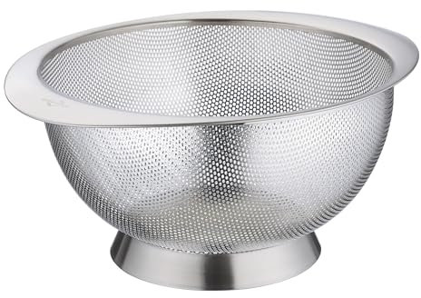 Küchenprofi Seiher DELUXE | Edelstahl rostfrei | Standfuß und breite Auflage | Sieb für Nudeln, Reis, Obst, Gemüse, Salat und mehr | Auch als Schale verwendbar | Hygienisches Material | Ø 26 cm