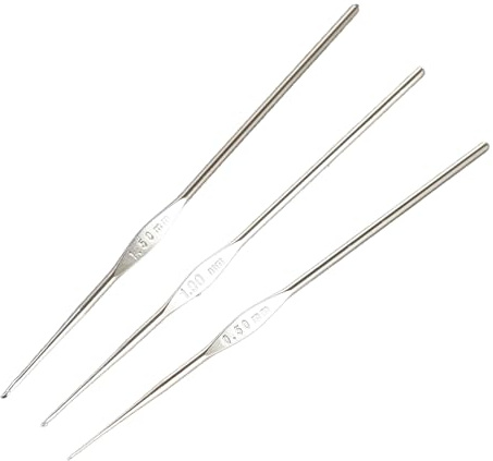 Hicello Kleine Stahl-Häkelnadel-Set, 0,5 mm, 1,0 mm, 1,5 mm, feines Häkeln für Spitzengarn, kleine Größe, Knüpfnadel, Häkelnadel
