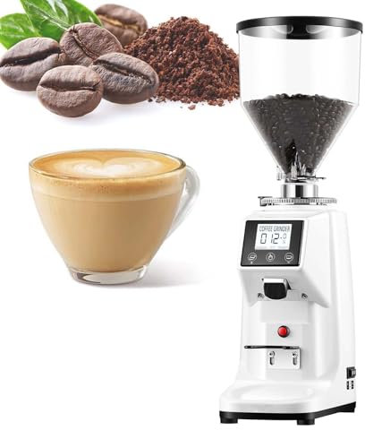 Moulin à Café Conique éLectrique, Broyeur à Meules En Acier Inoxydable, Broyeur Professionnel Et Domestique, 19 RéGlages De Mouture, éCran Tactile, Café Machine,White-500G