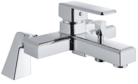 MORADO Bath Shower Mixer Tap,Single Lever Bathtub Shower Tap,Monobloc Shower Mixer Tap with Bathtub Spout,Solid Brass,Chrome,Square Shape Bathtub Pillars,Deck Mounted