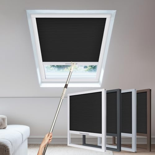 Urmoon Skylight Blinds for Roof Windows,Cordless Skylight Cellular Blinds Insulation Honeycomb Shades for Inclined window Light Filtering，Black(Custom Size)