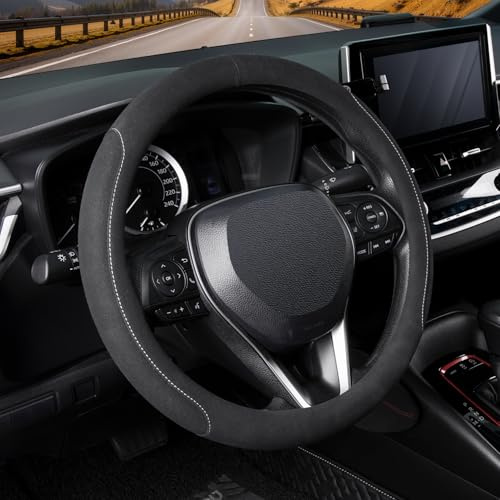 COFIT Coprivolante Auto in Microfibra Scamosciata, Copri Volante Universale 37-38 cm, Copri Sterzo Camion Antiscivolo, Nero