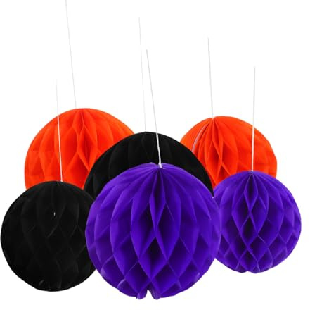 Cabilock 6 Piezas Bolas de Panal Colgantes para Decoración de Fiesta Pompones para Halloween Boda Hogar Oficina y Escuela Ligero y Fácil de Instalar Reutilizable