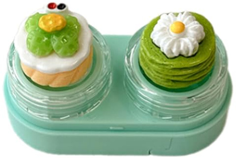 Uqezagpa Cupcake-Deckel-Linsenbox mit Schubladen-Designs und Tragewerkzeug-Kits, Kontaktlinsenbehälter für sichere Linsenverwaltung, grün