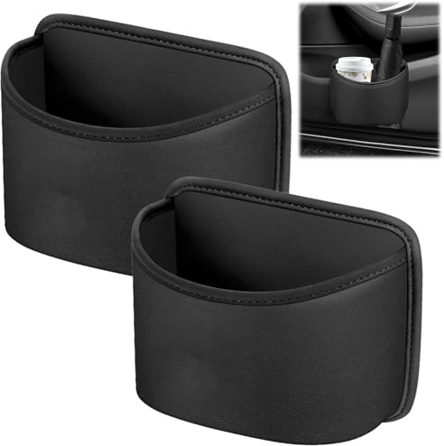 NewZC Lot de 2 petits organisateurs de siège de voiture en cuir multifonction - Petit sac de rangement noir - Mini poubelle de voiture - Poubelle suspendue pour porte de voiture - Pour siège avant