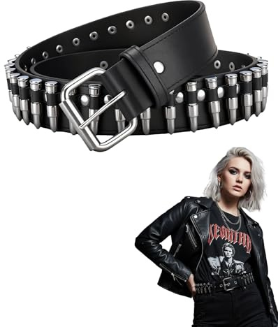 SEESUNO Black Studded Bullet Belt, Punk Belts for Men and Women, Goth Y2k Belt for Jeans