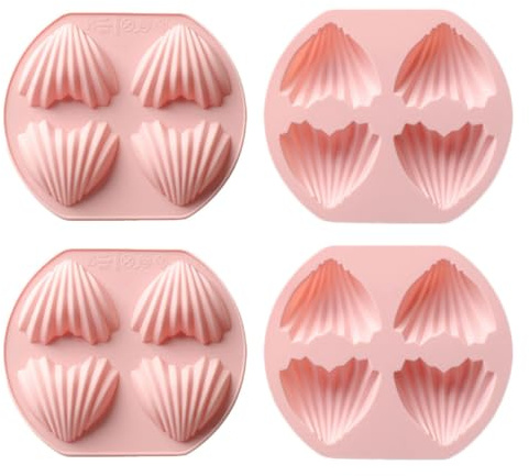 ULTECHNOVO Moule à Pâtisserie Silicone 4 Cavités Forme Cœur Antiadhésif Rose pour Madeleines Biscuits Fondants Cuisson Maison Pâtisserie Créative