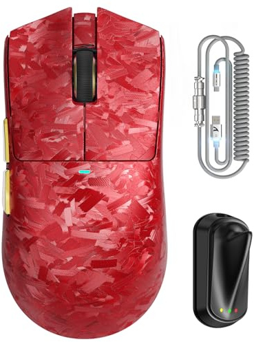 ATTACK SHARK X11 ULTRA Trådlös Gamingmus med C06 Ultra LED-kabel, Kompositkolfiberchassi, 54L15 MCU, PAW3950MAX,59 g, 8000 Hz, BT/2.4G Trådlös/Kabel, 42000 DPI (Röd)