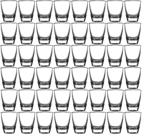 Mujiluxe äggformade snapsglas, set med 48, kristallklara shotglas, transparenta shot-glas, tjocka glasmuggar, små likörglas, för semester, familjebarer, Gatherings,35 ml (48-pack)