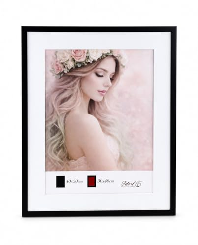 Kunststoff Bilderrahmen PVC Modern Style mit gehärtetem Glas & Passepartout Blockprofil Foto Rahmen Hoch- & Querformat: Farbe: Schwarz | Format: 40x50 | Pack: 1
