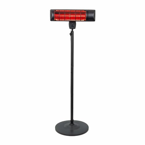 Eurom Q-Time Golden 1800S Infrared Patio Heater – 1800W Outdoor Electric Heater with Low Glare | Golden Halogen Lamp | 2 Heat Settings | Tip Over Protection | Wall-Mount or Free-Standing Pedestal
