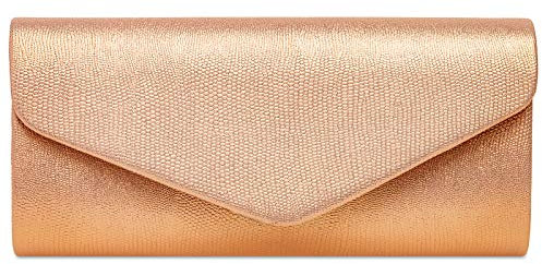 Caspar TA522 elegante Damen Snake Skin Glanz Clutch Abendtasche, Farbe:roségold, Größe:Einheitlich