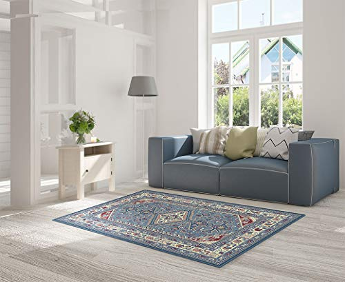 HomeLife Persisk/Orientalisk Stil Matta 150X240 CM | Bomullsmatta för vardagsrum/sovrum/vardagsrum med halkfri botten | Östlig Inspiration Digitaltryck Sängmatta Blå