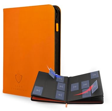 Card Guardian - Carpeta premium de 9 bolsillos con cremallera para 360 tarjetas, juegos de cartas coleccionables TCG (naranja), ideal para tarjetas Yugioh MTG
