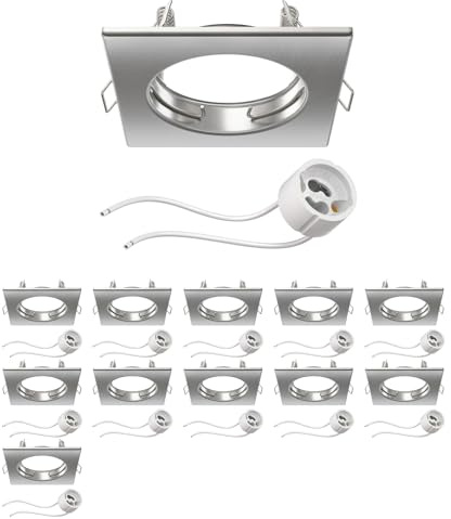 ledscom.de 12x Deckeneinbaurahmen RIR Einbaurahmen chrom matt eckig (LED/Halogen/GU10/MR16/PAR16/50mm) inkl. GU10 Fassung