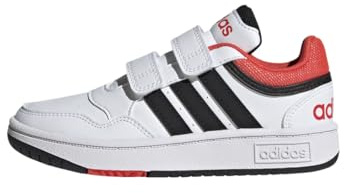 adidas Unisex Kinder Hoops Lifestyle Basketball Hook-and-Loop Shoes, Cloud White/Core Black/Bright Red, 32 EU