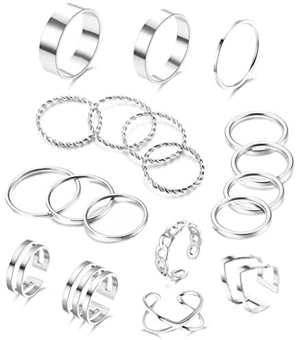 Adramata 19PCS Edelstahl-Knochenringe Silber/Gold - Verlobungsring Damen Schmuck