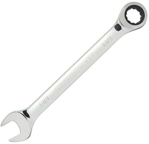 FOCMKEAS 1-1/8 Inch Ratcheting Combination Wrench SAE 72 Teeth 12 Point Ratchet Box Ended and Open End Spanner Tools for Tight Space, Heat-Treated CR-V