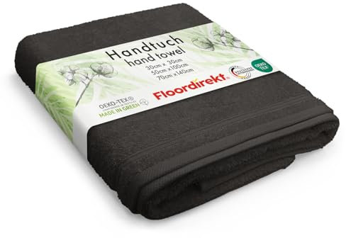Floordirekt Asciugamano in 100% cotone, 70 x 139 cm, nero, certificato Oeko-Tex 100, asciugamano da bagno, sauna, telo doccia, soffice e ad asciugatura rapida, asciugamani per ospiti (Bay)