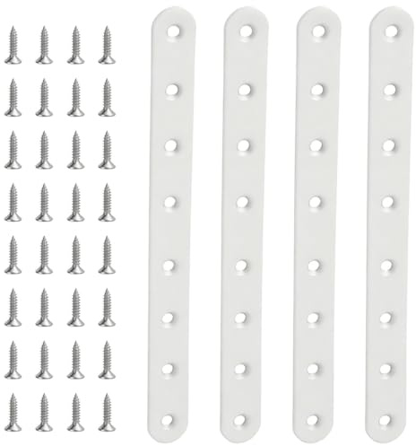 4 Pcs White Flat Straight Braces Stainless Steel Straight Brackets 10 x 0.78 inch Metal Mending Plate for Wood, Heavy Duty Repair Joining Bracket, with Screws