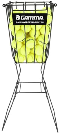 Gamma Ball Hopper Hi-Rise 75 - Heavy Duty Tennis Ball Basket with Handle for Easy Pickup & Storage - Holds 75 Tennis Balls, Durable Steel Construction, Weather-Resistant Coating - Black