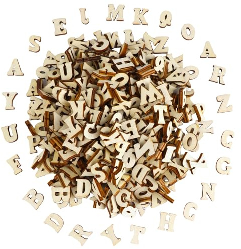 400 Stück Holzbuchstaben, 15mm Kleine Holzbuchstaben zum Basteln, DIY-Dekoration für Hochzeiten und Weihnachten, Kreative Verzierung für Lernen und Scrapbooking
