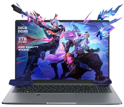 Ninkear 16 Ordinateur Portable FHD (2560x1600), Ryzen 7 8745HS(jusqu'à 4,9 GHz),32 Go de RAM + 2 to SSD Carte Graphique Radeon 780M, Lecteur d'empreintes digitales