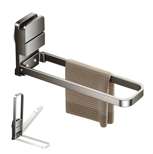 Porte Serviette sans Percage, Porte Serviette Noir, Ventouse Support Serviette Salle de Bain Mural, pour Suspendre des Serviettes, des Torchons, des Cintres et des Pinces à Linge, Pliable, Métal