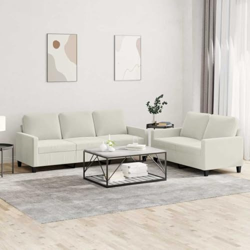 PUGYNBK 2-TLG. Sofagarnitur mit Kissen Creme Samt, Weiches Velours Sofa Set, Bequeme Polstergarnitur für Wohnzimmer mit Robustem Gestell