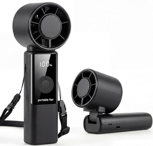 Phimke Portable Handheld Fan, High Speed Turbo Hand Held Fan with Speed (1-199) 4000mAh Battery Up to 16hrs, Rechargeable Mini Hand Fan with LED Display, Foldable Portable Fan for Home Outdoor (Black)