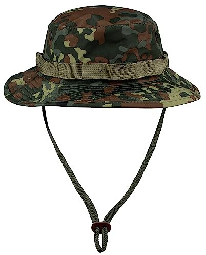 Outdoor Boonie Hat für Damen & Herren - wasserdichter Anglerhut mit Belüftung & Kordel - atmungsaktiv & größenverstellbar - Sonnenhut S Flecktarn