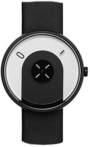 Projects Watches Overlap Quarzo Acciaio Inox IP Nero Bianco Pelle Disc Orologio Unisex, cinturino, Cinghia