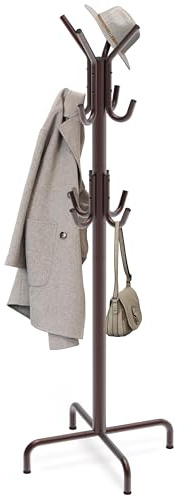 Simple Houseware Standing Coat and Hat Hanger Organizer Rack, 12 Hooks, Bronze