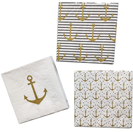 3 x 20 Servietten 'Anker gold' Maritime Papierservietten - 3-lagig 33 x 33 cm
